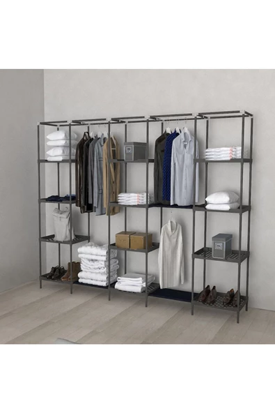 CimriKese Plastik Raflı 3 Askılı Mobilya Portatif Gardrop Geniş Hacimli Bez Dolap - 3