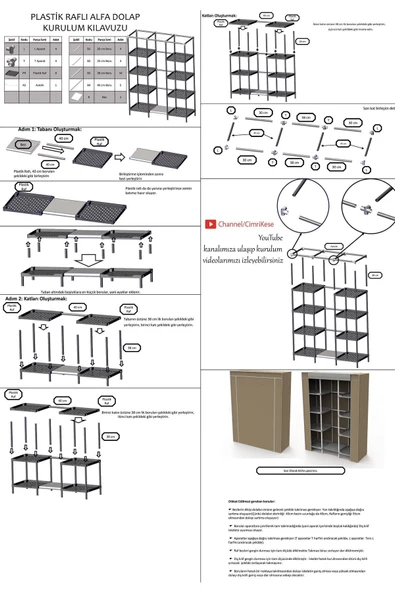 CimriKese Plastik Raflı Portatif Bez Dolap Hızlı Ve Kolay Kurulumlu Bez Gardrop Gri - 3