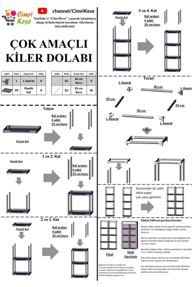 CimriKese 8 Plastik Raflı Gıda Erzak Kiler Dolabı Çok Amaçlı Dolap Gri - 3