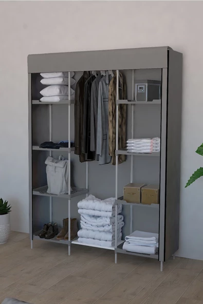 CimriKese Plastik Raflı Portatif Bez Dolap Hızlı Ve Kolay Kurulumlu Bez Gardrop Gri
