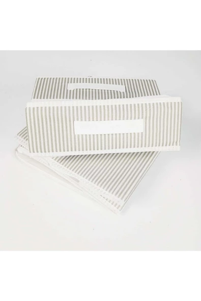 CimriKese Çizgili 3 Katlı Bez Düzenleyici Bölmeli Organizer Gri - 2