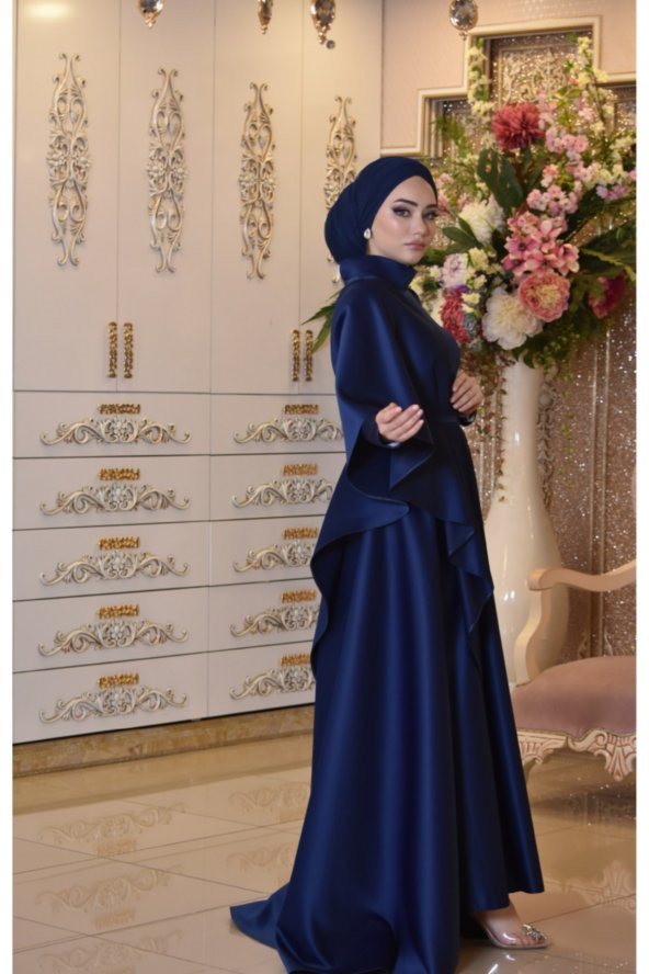 Defne Lacivert Abiye Elbise - 4