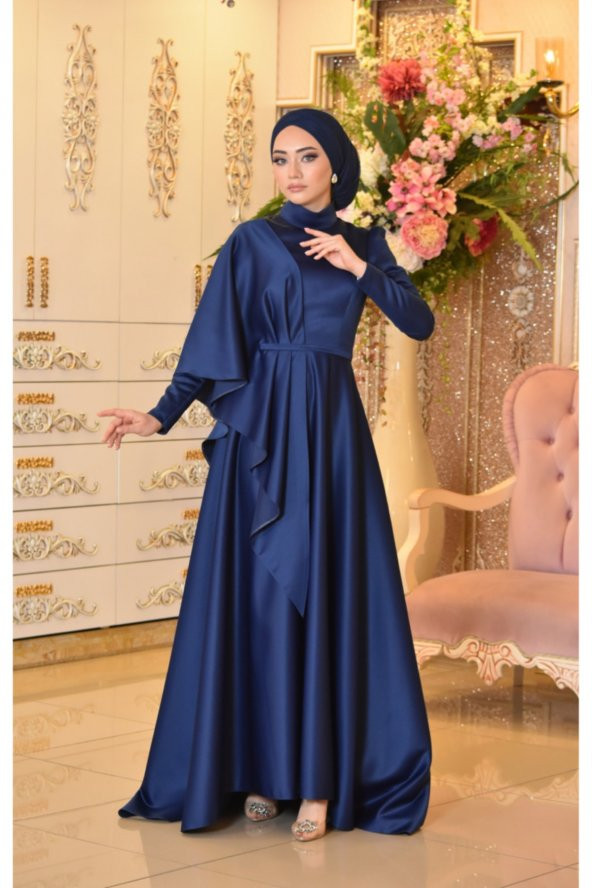 Defne Lacivert Abiye Elbise - 5