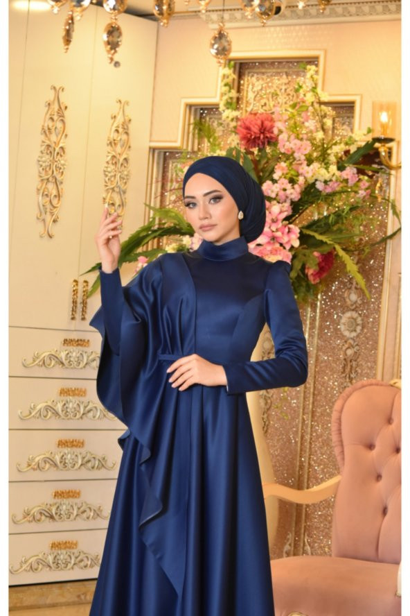 Defne Lacivert Abiye Elbise - 6