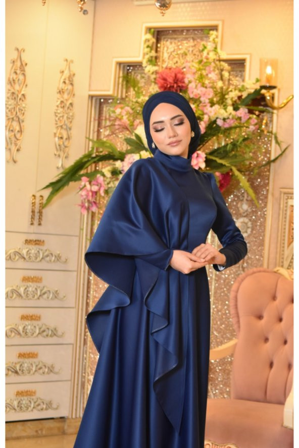 Defne Lacivert Abiye Elbise - 7