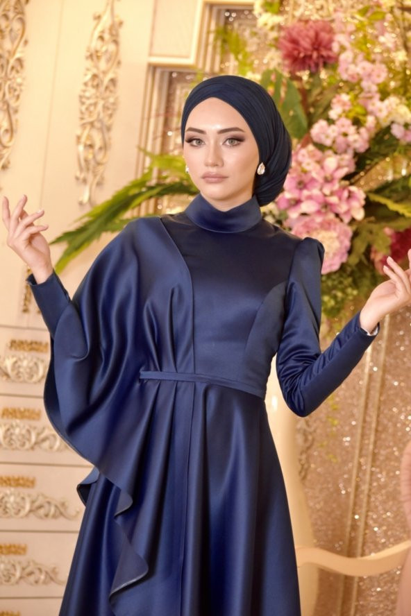 Defne Lacivert Abiye Elbise - 8
