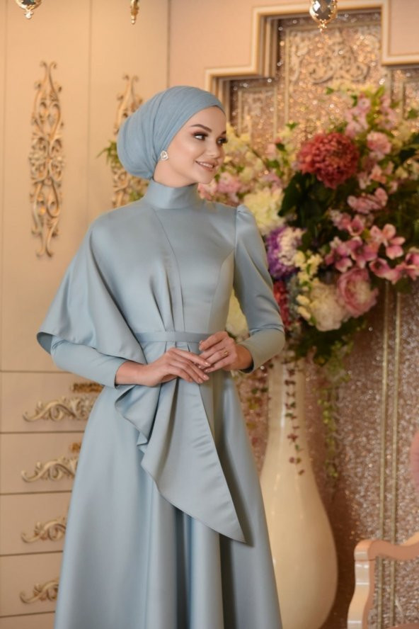 Defne Mavi Abiye Elbise - 5