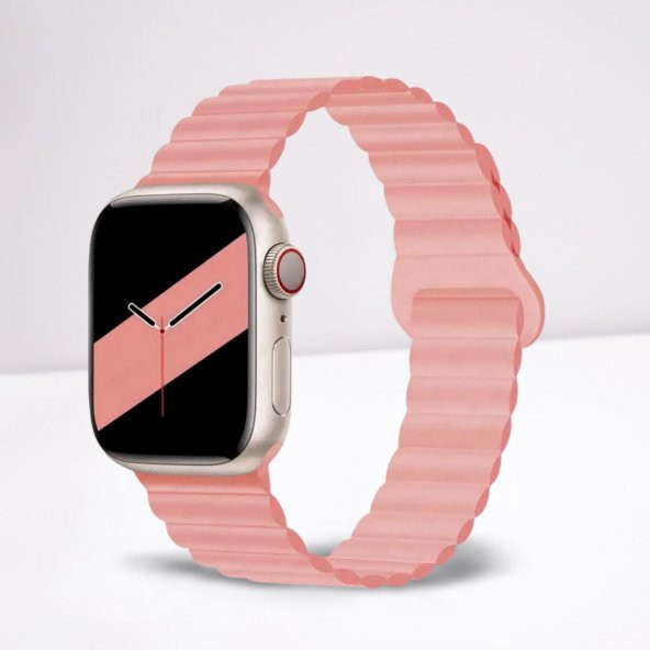 Cosmostech Akıllı Saat Watch için Uyumlu 42MM 44MM 45MM 49MM 1/2/3/4/5/6/se/7/8/ultra Magnetli Kordon ve Kayışı Pudra Pembe(Mavi)