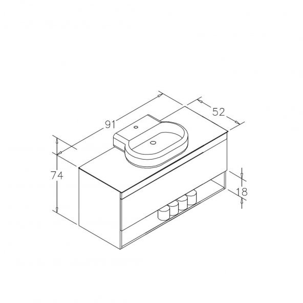 Orka Knidos 90 cm MDF Navaro Banyo Dolabı Alt Modül ve Lavabo - Resim 3