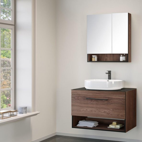 Orka Knidos 90 cm MDF Navaro Banyo Dolabı Takımı