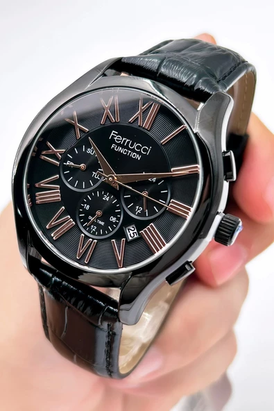 Ferrucci Function FCF.03218FK.03 Multi-Fonksiyon Deri Kordon Erkek Kol Saati