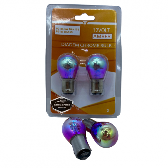Diadem Ampul Krom Amber Çift Duy Park Sinyal Stop Ampulü 1016 12V21/5W Turuncu Işık P21W Düz Tırnak 2li Takım - 2
