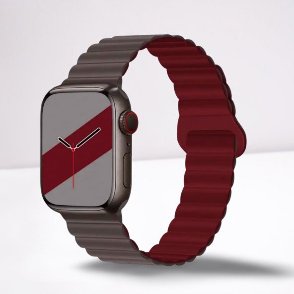 Cosmostech Akıllı Saat Watch için Uyumlu 42MM 44MM 45MM 49MM 1/2/3/4/5/6/se/7/8/ultra Magnetli Kordon ve Kayışı Gri(Bordo)