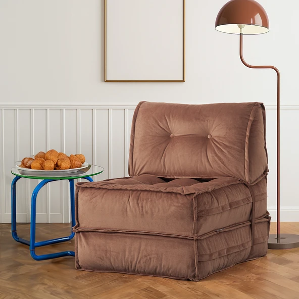 Mocca Tek Kişilik Katlanır Yatak Uzanma Koltuğu-Sütlü Kahve ürün görseli