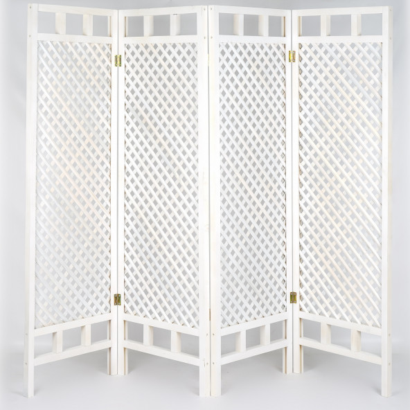 Woodensa Ahşap Paravan Seperatör  Oda Bölücü Ayırıcı 4 Kanat Beyaz WDN412