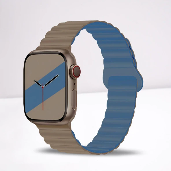 Cosmostech Akıllı Saat Watch için Uyumlu 42MM 44MM 45MM 49MM 1/2/3/4/5/6/se/7/8/ultra Magnetli Kordon ve Kayışı Bej(Mavi)