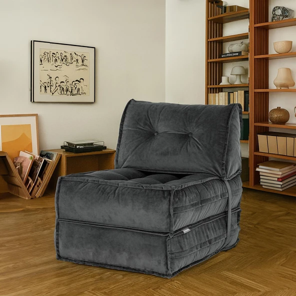Homedius Mocca Tek Kişiliik Katlanır Yatak Uzanma Koltuğu-Antrasit ürün görseli