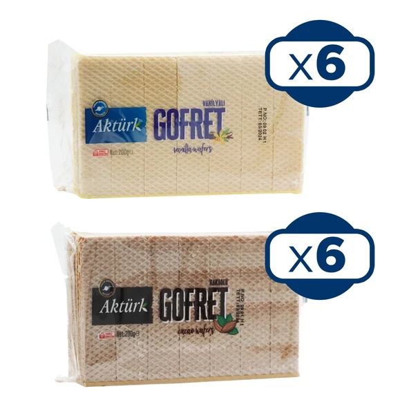 Aktürk Gofret Kakaolu ve Sade 200 gr 12 li Karma - 1