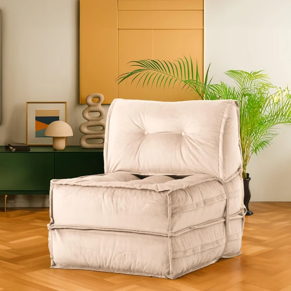 Homedius Mocca Tek Kişilik Katlanır Yatak Uzanma Koltuğu-Bej ürün görseli