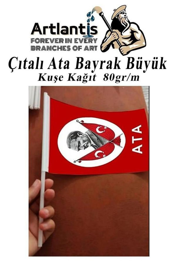 Çıtalı Ata Bayrak Kağıt 21x29 cm 10 Adet Atalı Bayrak Çıtalı Sopalı Büyük Bayrak Plastik Çubuklu Bayrak - 3