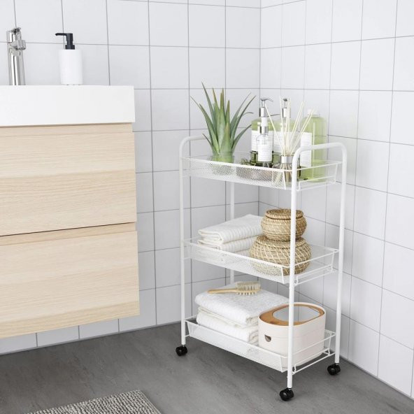 IKEA Hornavan Tekerlekli Servis Arabası - Sehpası - Metal / Beyaz  - 26 x 48 x 77 cm - 2