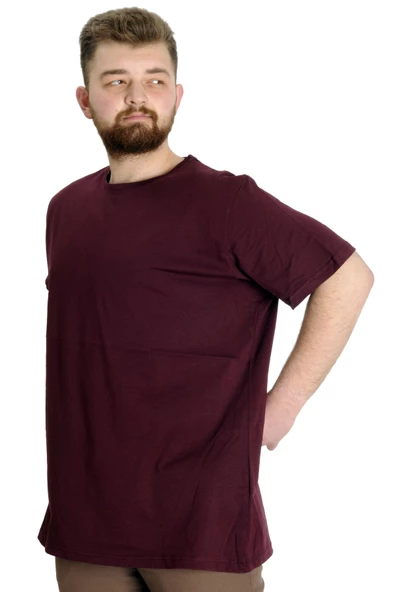 Mode XL Büyük Beden Erkek Tshirt Bisiklet Yaka Basic 20031 Mürdüm - Resim 2