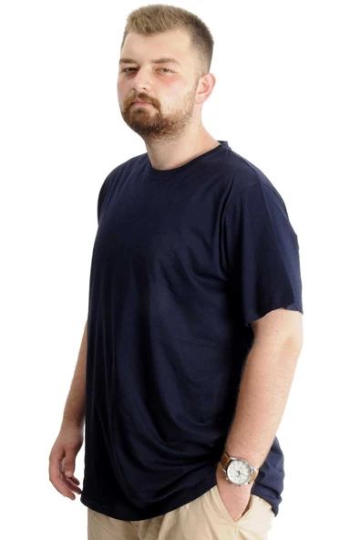 Mode XL Büyük Beden Erkek T-Shirt Basic 20031 Lacivert - Resim 9