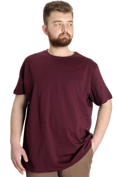 Mode XL Büyük Beden Erkek Tshirt Bisiklet Yaka Basic 20031 Mürdüm ürün görseli 1