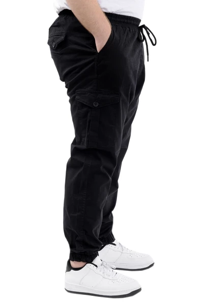 Mode XL Büyük Beden Erkek Keten Kargo Jogger Valencia 21911 Siyah - 9