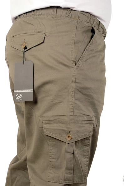 Mode XL Büyük Beden Erkek Keten Kargo Jogger Valencia 21911 Bej - Resim 3