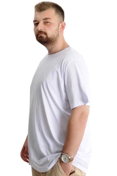 Mode XL Büyük Beden Erkek T-Shirt Basic 20031 Beyaz - Resim 4