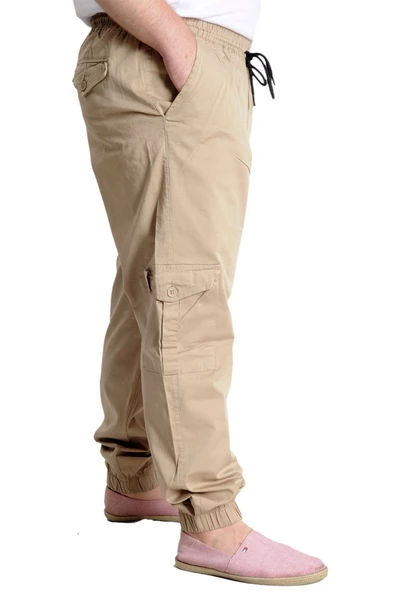 Mode XL Büyük Beden Erkek Keten Kargo Jogger Valencia 21911 Bej - Resim 5
