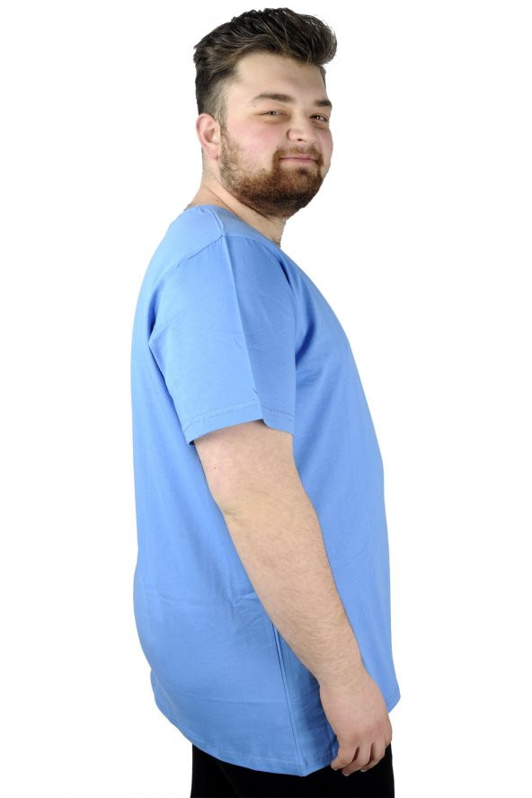 Mode XL Büyük Beden Erkek T-Shirt Basic 20031 Mavi - 2