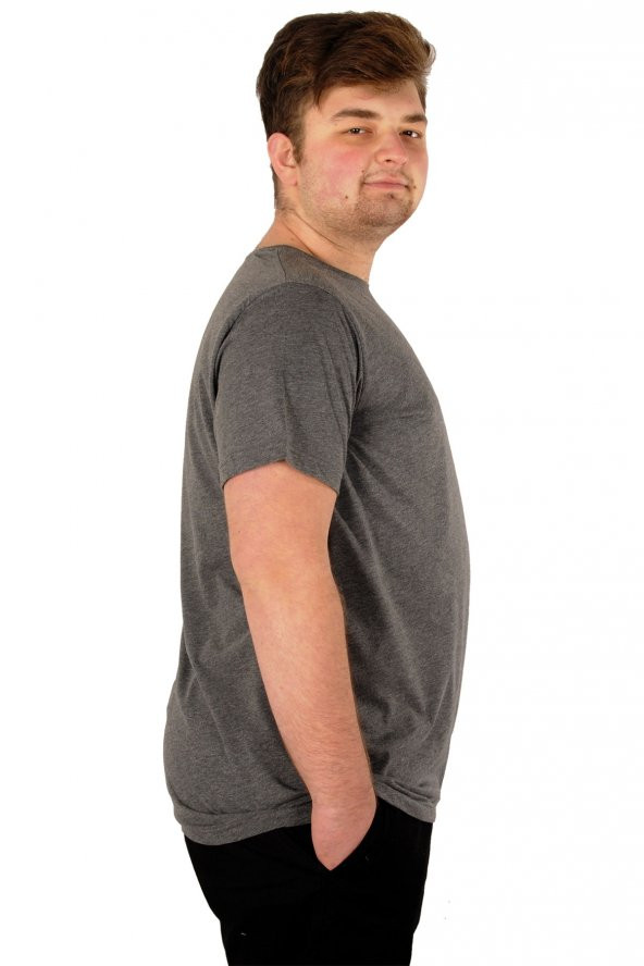 Mode XL Büyük Beden Erkek Tshirt Bisiklet Yaka Basic 20031 Antrasit - Resim 2