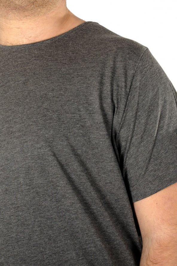 Mode XL Büyük Beden Erkek Tshirt Bisiklet Yaka Basic 20031 Antrasit - Resim 3