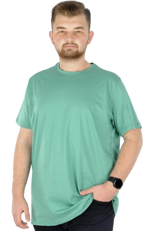 Mode XL Büyük Beden Erkek Tshirt Bisiklet Yaka Basic 20031 Çağla Yeşili