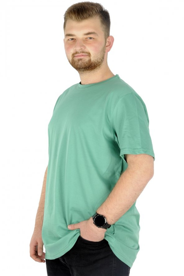 Mode XL Büyük Beden Erkek Tshirt Bisiklet Yaka Basic 20031 Çağla Yeşili - 2