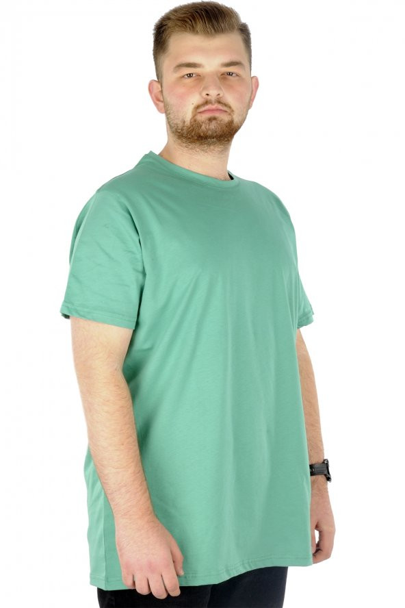 Mode XL Büyük Beden Erkek Tshirt Bisiklet Yaka Basic 20031 Çağla Yeşili - 3