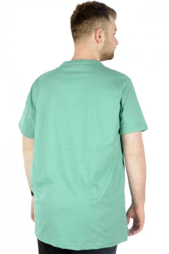Mode XL Büyük Beden Erkek Tshirt Bisiklet Yaka Basic 20031 Çağla Yeşili - 4