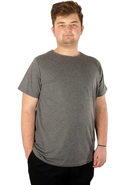 Mode XL Büyük Beden Erkek Tshirt Bisiklet Yaka Basic 20031 Antrasit - Resim 4