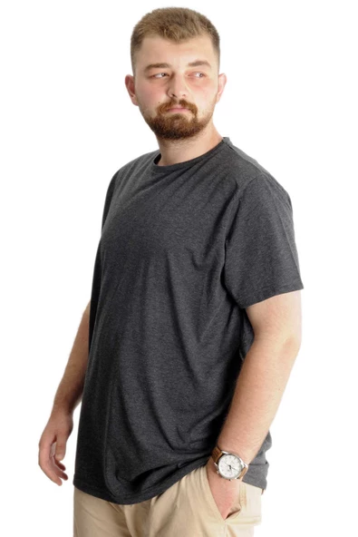 Mode XL Büyük Beden Erkek T-Shirt Basic 20031 Antramelanj - Resim 7