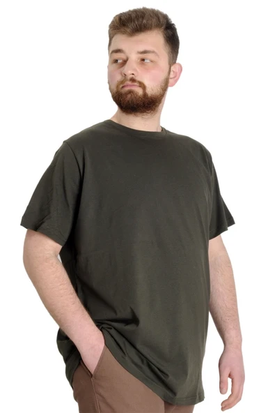 Mode XL Büyük Beden Erkek Tshirt Bisiklet Yaka Basic 20031 Haki - Resim 9