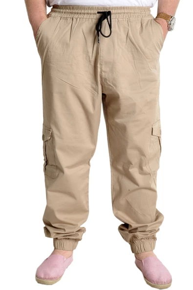 Mode XL Büyük Beden Erkek Keten Kargo Jogger Valencia 21911 Bej - Resim 4