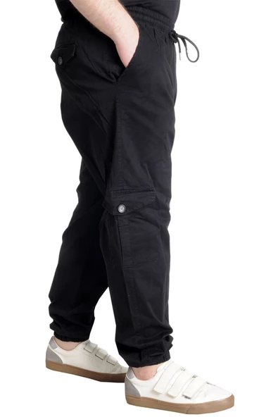 Mode XL Büyük Beden Erkek Keten Kargo Jogger Valencia 21911 Siyah - 4