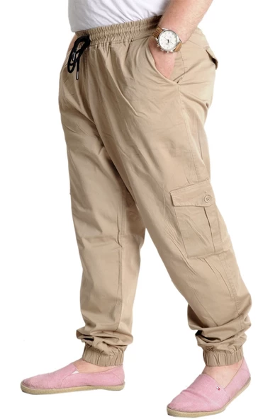 Mode XL Büyük Beden Erkek Keten Kargo Jogger Valencia 21911 Bej - Resim 6