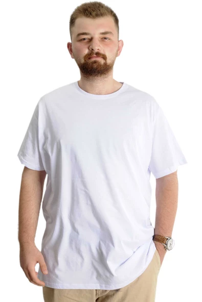 Mode XL Büyük Beden Erkek T-Shirt Basic 20031 Beyaz - Resim 8