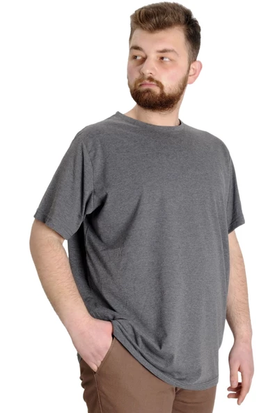 Mode XL Büyük Beden Erkek T-Shirt Basic 20031 Antramelanj - Resim 3