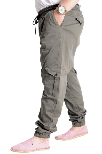 Mode XL Büyük Beden Erkek Keten Kargo Jogger Valencia 21911 Haki - Resim 7