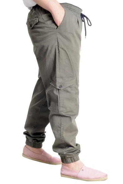 Mode XL Büyük Beden Erkek Keten Kargo Jogger Valencia 21911 Haki - Resim 6