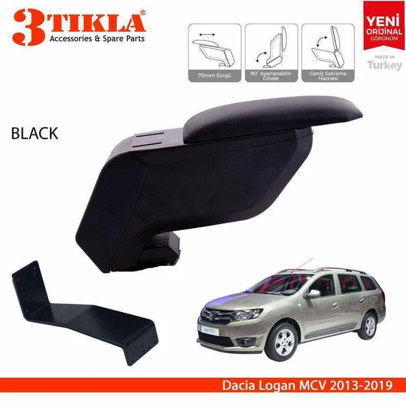 3 Tıkla Dacia Logan MCV 2013-2019 Delmesiz Çelik Ayaklı Siyah Kolçak Kol Dayama